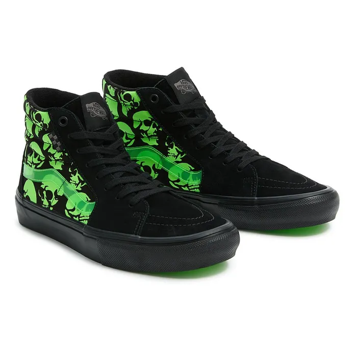 Vans View All Men Skate Sk8Hi Glow Skulls Shoes Green
