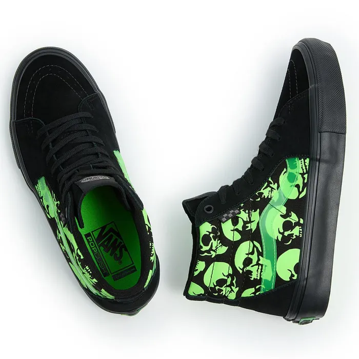 Vans View All Men Skate Sk8Hi Glow Skulls Shoes Green