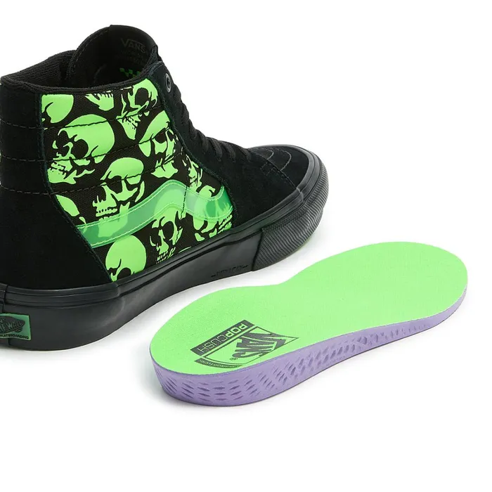 Vans View All Men Skate Sk8Hi Glow Skulls Shoes Green