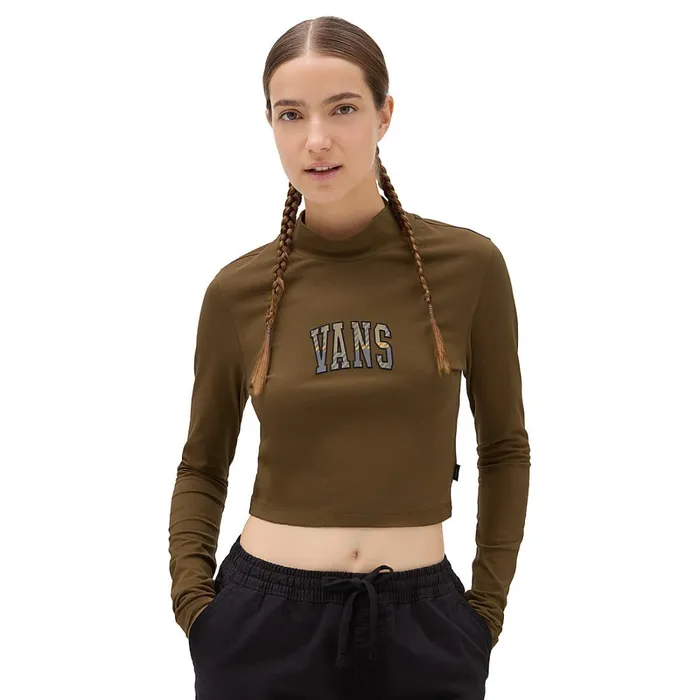 Vans View All Women Varsity V Mock Neck Mini Long Sleeve TShirt Brown