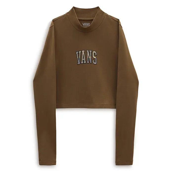 Vans View All Women Varsity V Mock Neck Mini Long Sleeve TShirt Brown