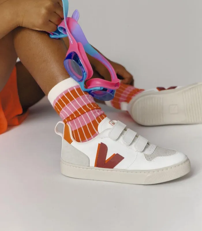 VEJA Vegan Kids V10 CWL WHITE MARSALA ORANGE FLUO