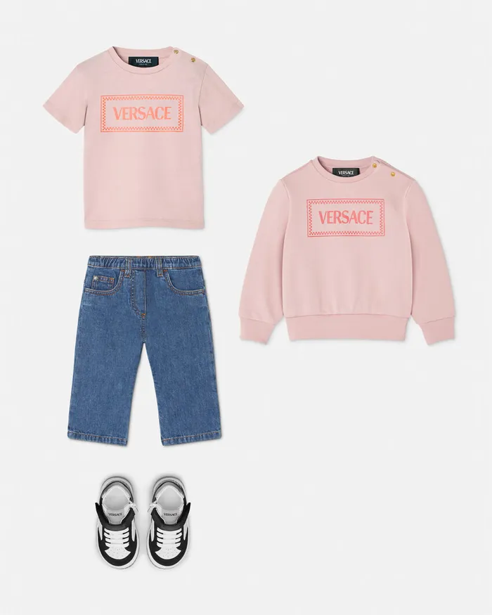 Versace 90s Vintage Logo Baby Sweatshirt Light Pink Kids Knitwear and Sweatshirts