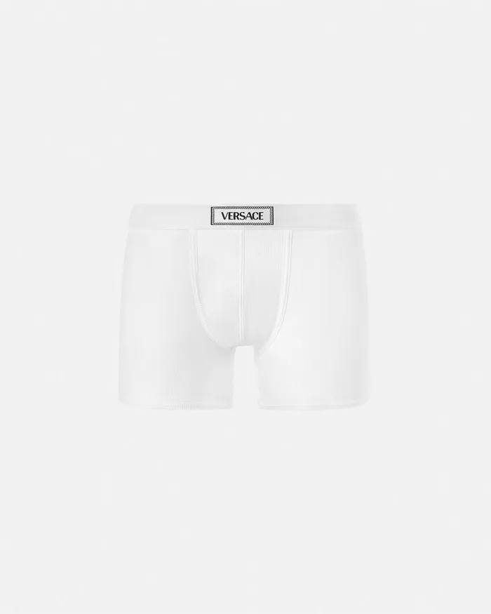 Versace 90s Vintage Logo Ribbed Long Trunks White Men Boxers