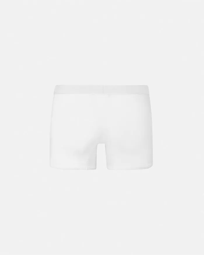 Versace 90s Vintage Logo Ribbed Long Trunks White Men Boxers