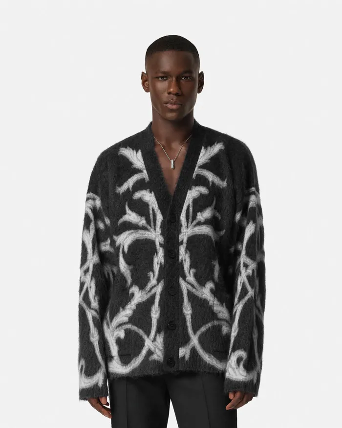 Versace Acanthus Leaves MohairBlend Cardigan Black Men Knitwear