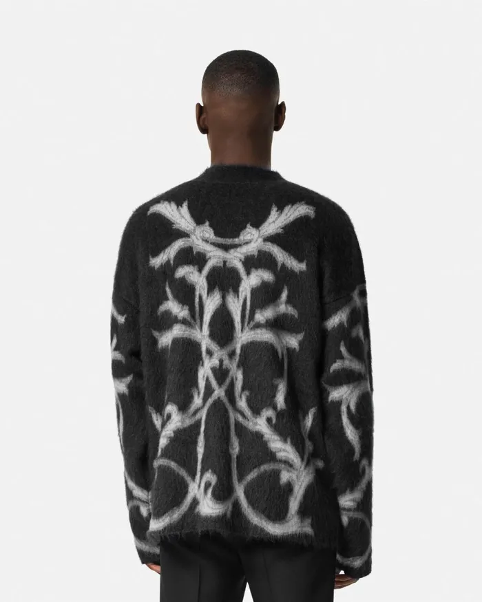 Versace Acanthus Leaves MohairBlend Cardigan Black Men Knitwear