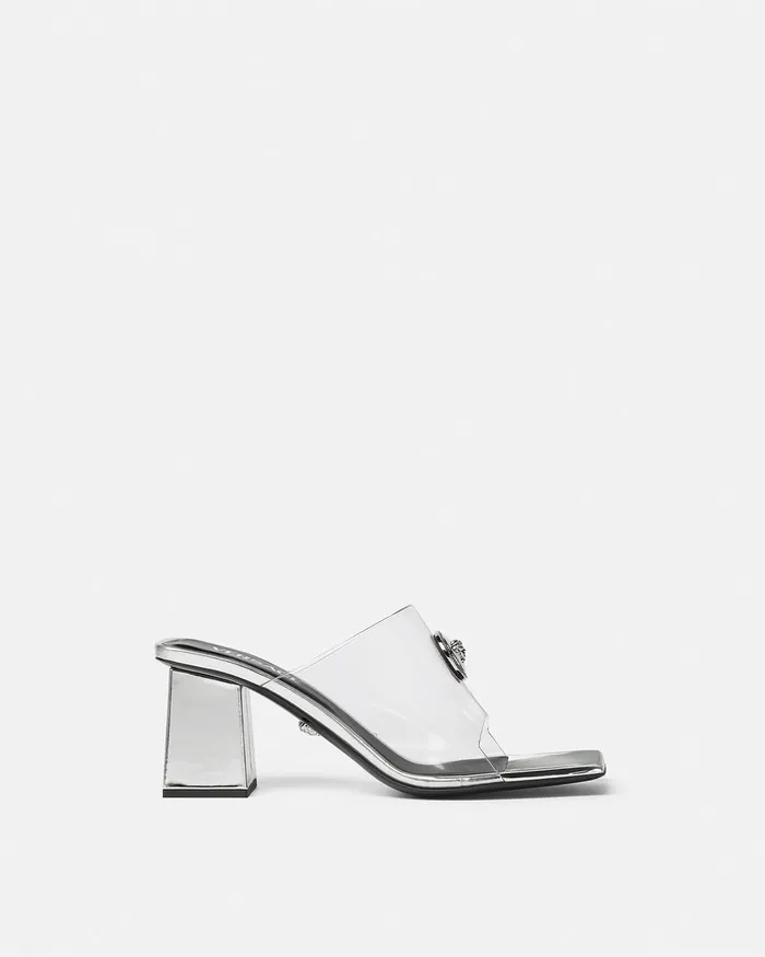 Versace Alia Transparent Mules 70 Mm Silver Women Sandals
