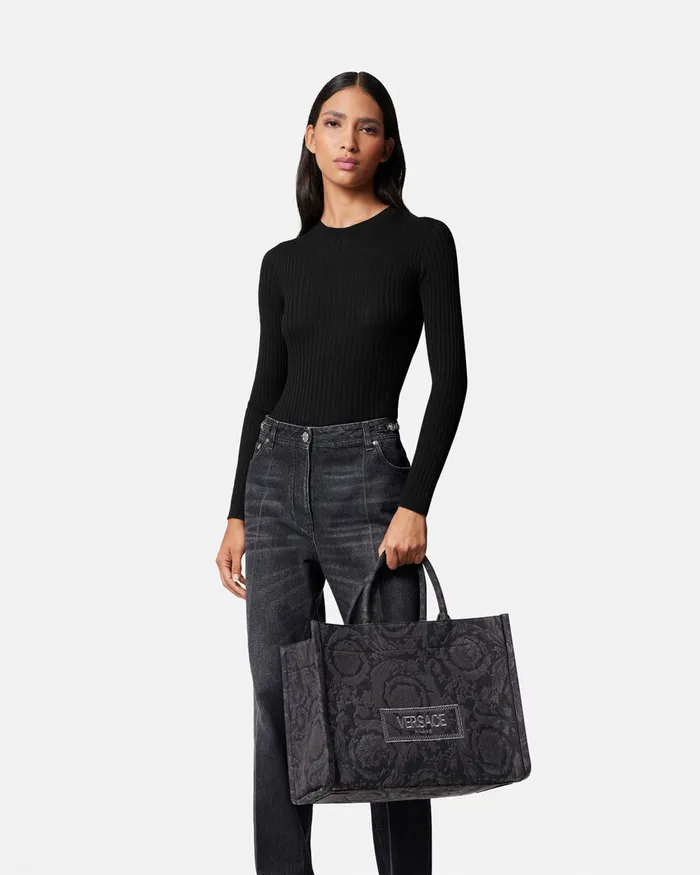 Versace Barocco Athena Medium Tote Bag Blackprint WomenMen Totes