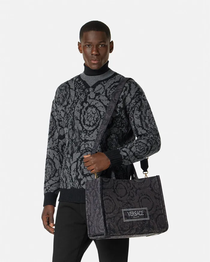 Versace Barocco Athena Medium Tote Bag Blackprint WomenMen Totes