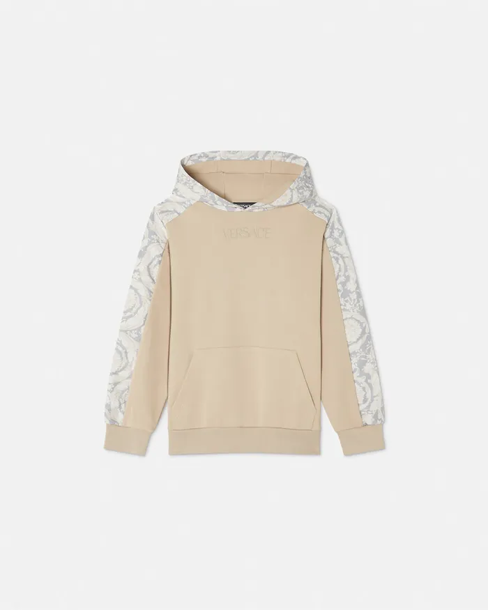Versace Barocco Baby Paneled Hoodie Beigeprint Kids Knitwear and Sweatshirts