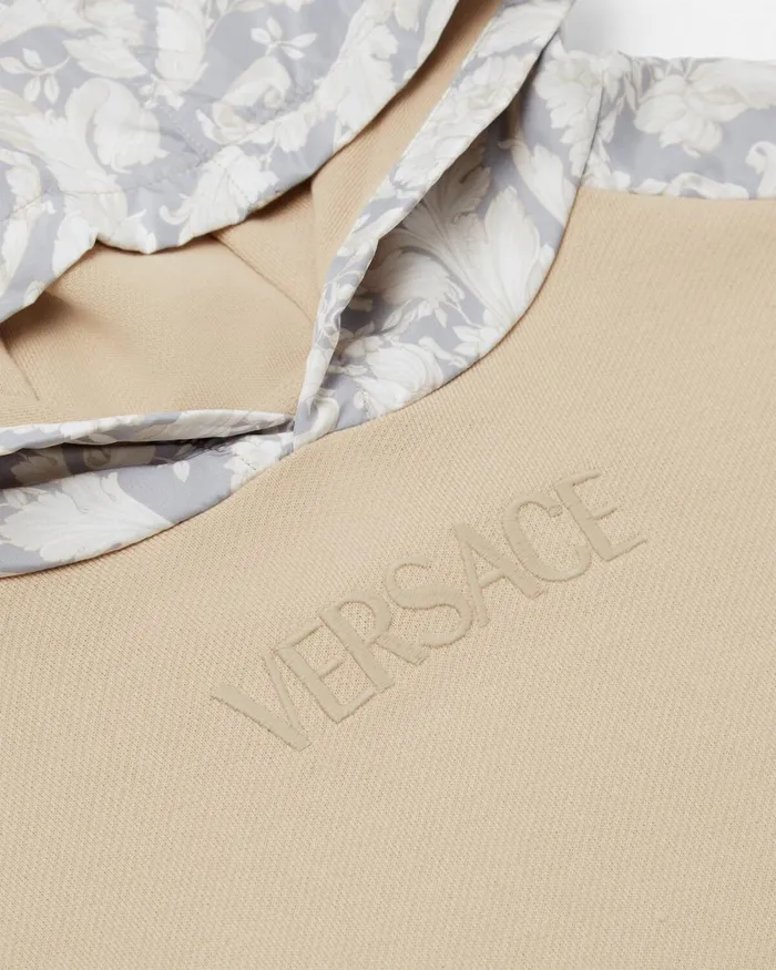 Versace Barocco Baby Paneled Hoodie Beigeprint Kids Knitwear and Sweatshirts