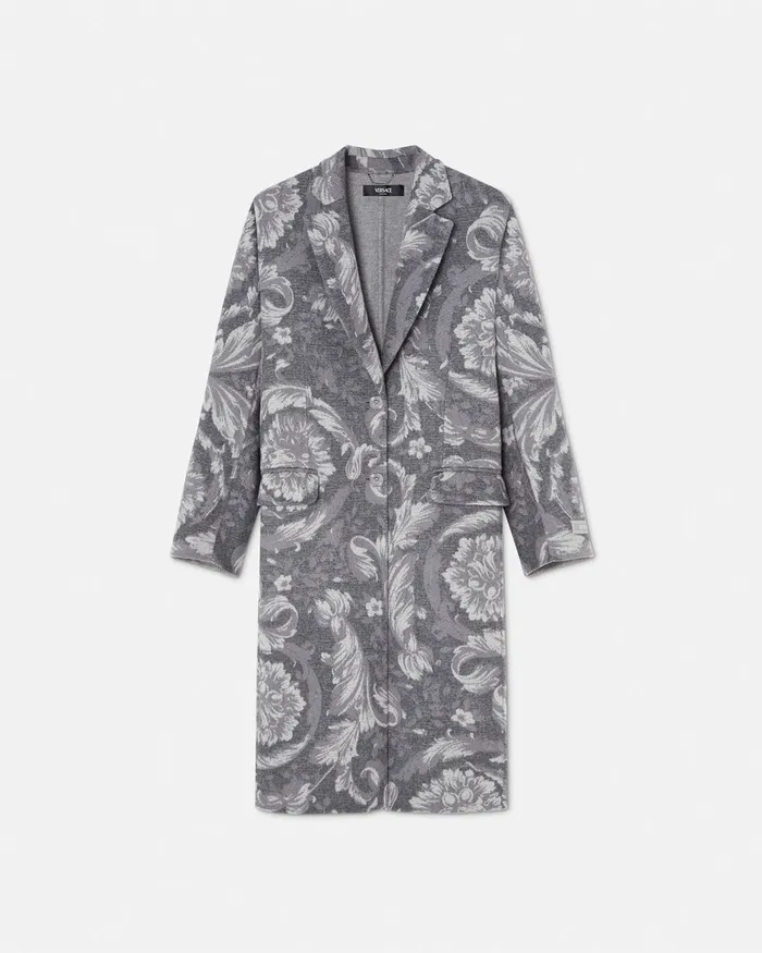 Versace Barocco CashmereBlend Overcoat Gray Women Outerwear and Coats