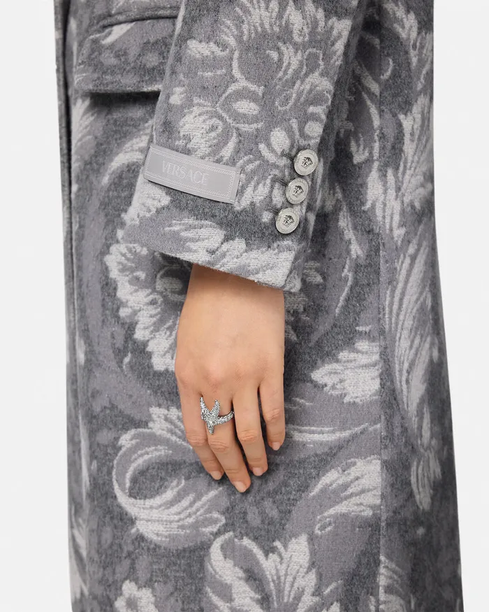 Versace Barocco CashmereBlend Overcoat Gray Women Outerwear and Coats