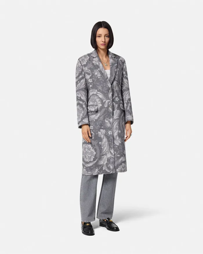 Versace Barocco CashmereBlend Overcoat Gray Women Outerwear and Coats