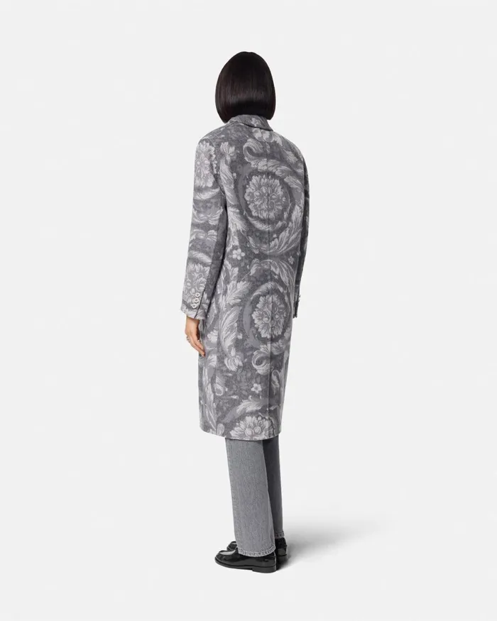 Versace Barocco CashmereBlend Overcoat Gray Women Outerwear and Coats