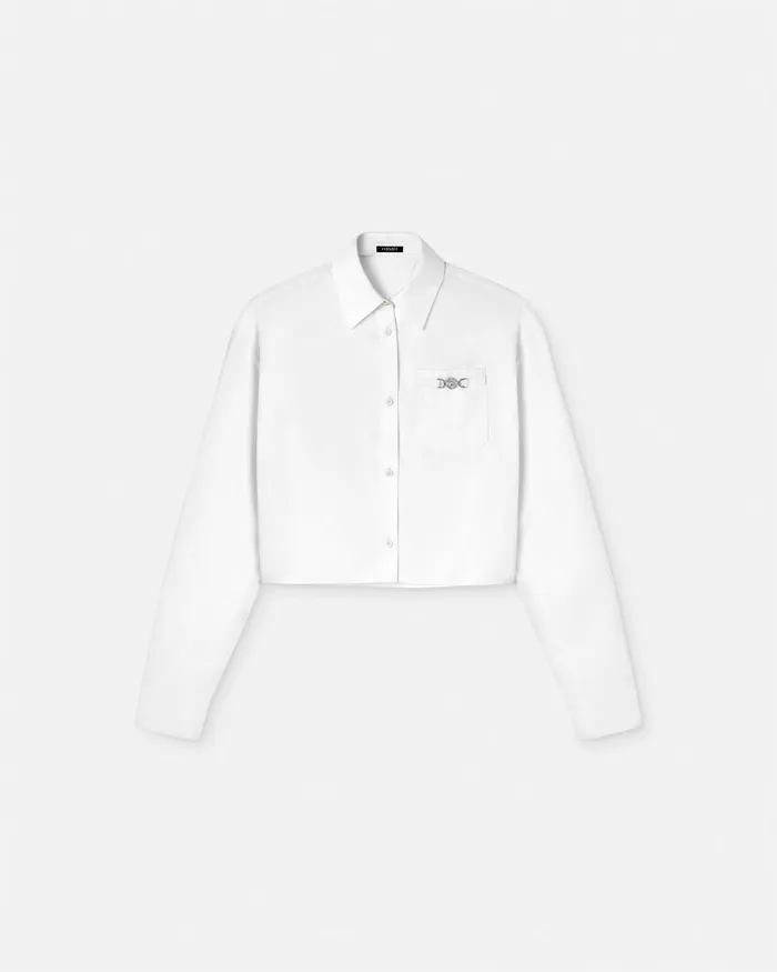 Versace Barocco Jacquard Crop Shirt White Women Shirts and Tops