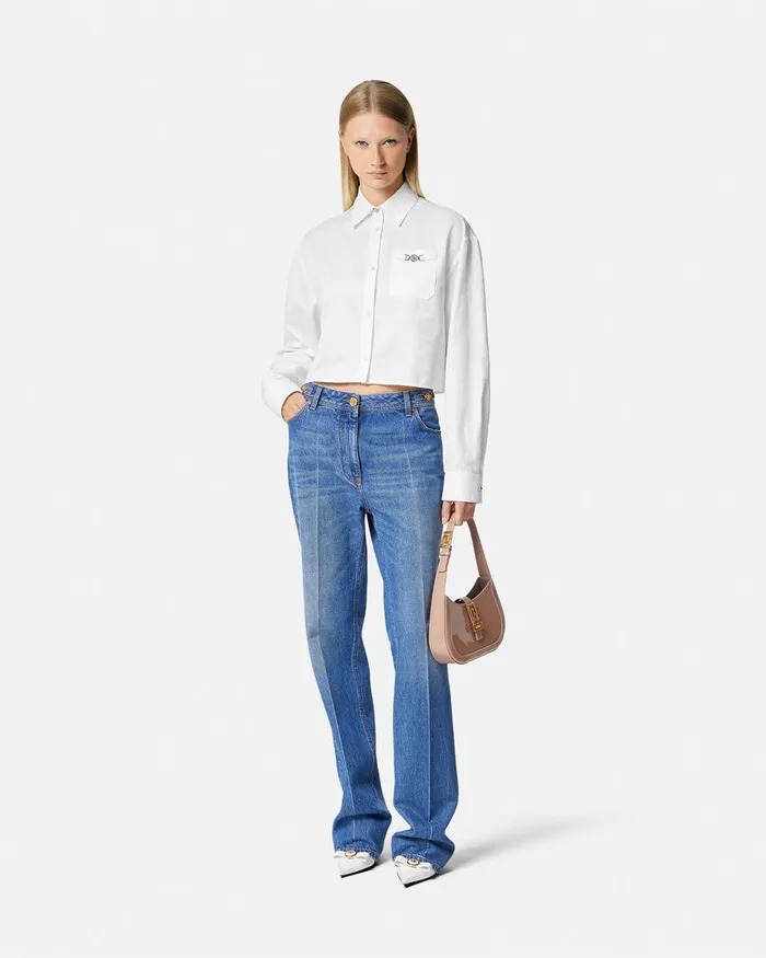 Versace Barocco Jacquard Crop Shirt White Women Shirts and Tops