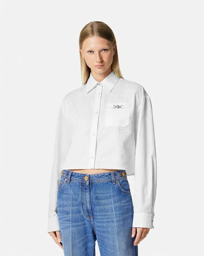 Versace Barocco Jacquard Crop Shirt White Women Shirts and Tops