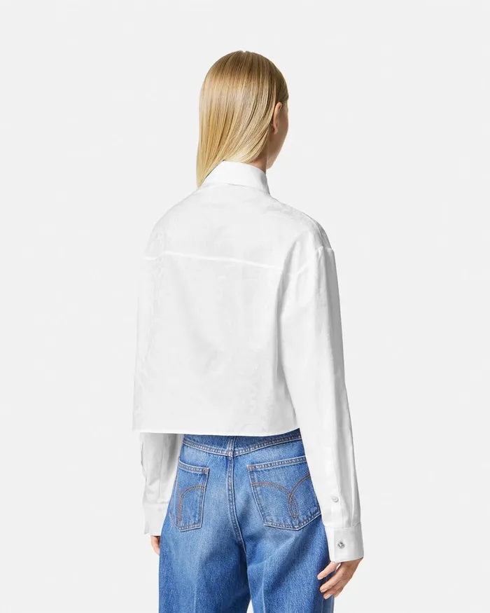 Versace Barocco Jacquard Crop Shirt White Women Shirts and Tops