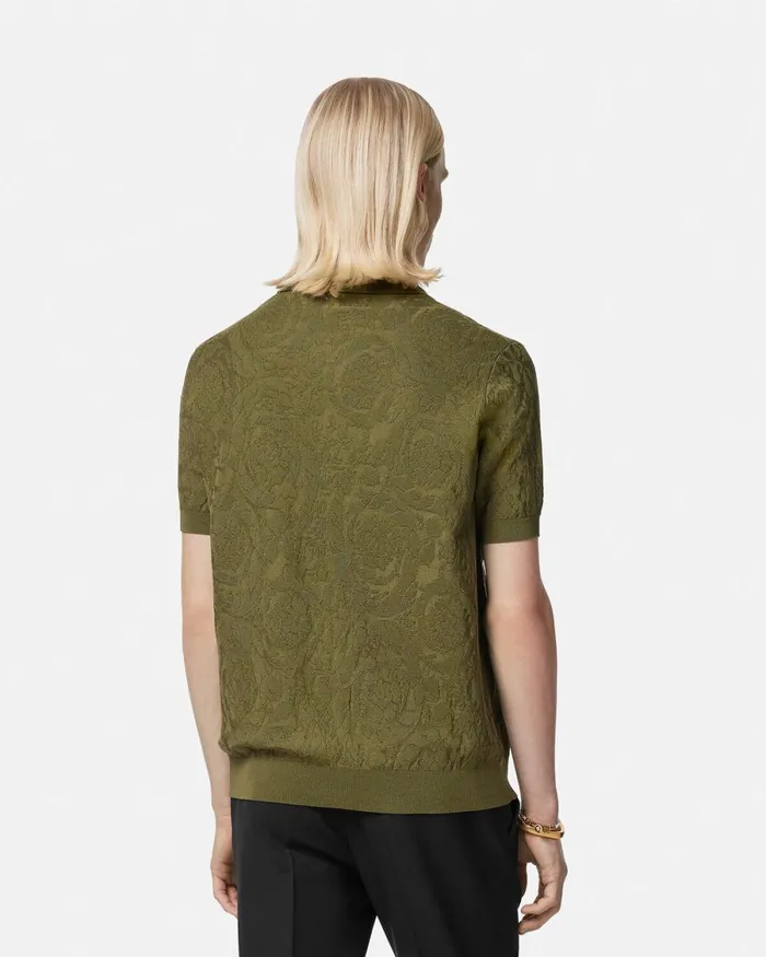 Versace Barocco Knit Polo Shirt Green Men Knitwear