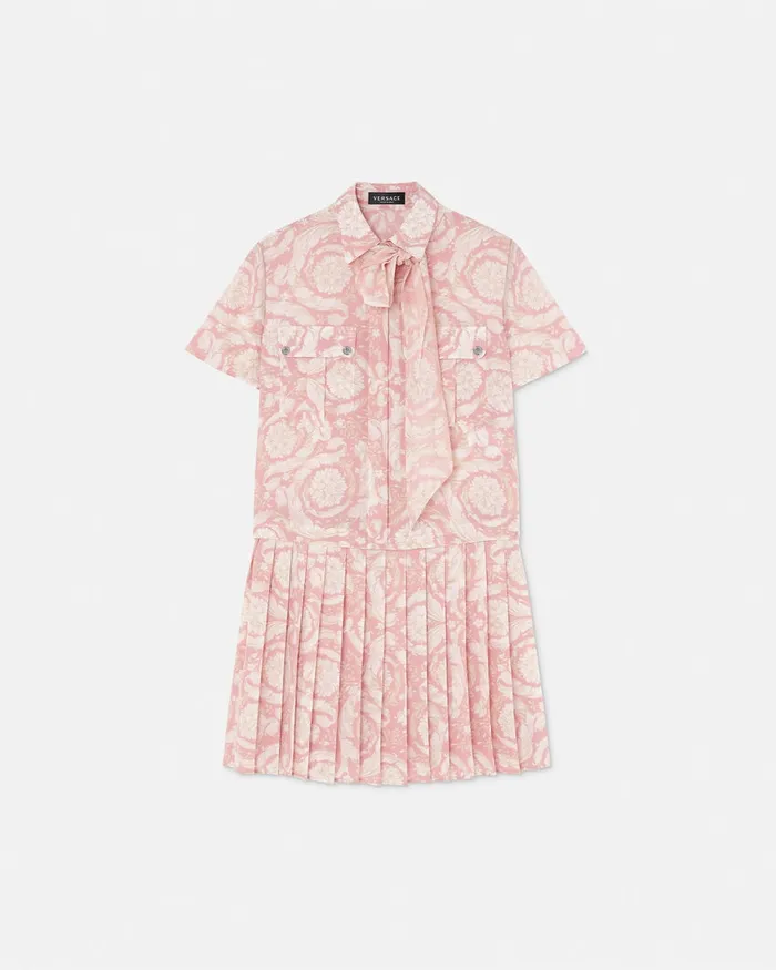 Versace Barocco Lavallire Silk Crpe Mini Dress White Women Dresses
