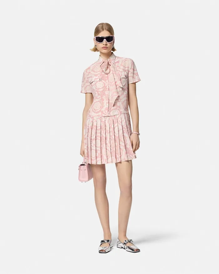 Versace Barocco Lavallire Silk Crpe Mini Dress White Women Dresses
