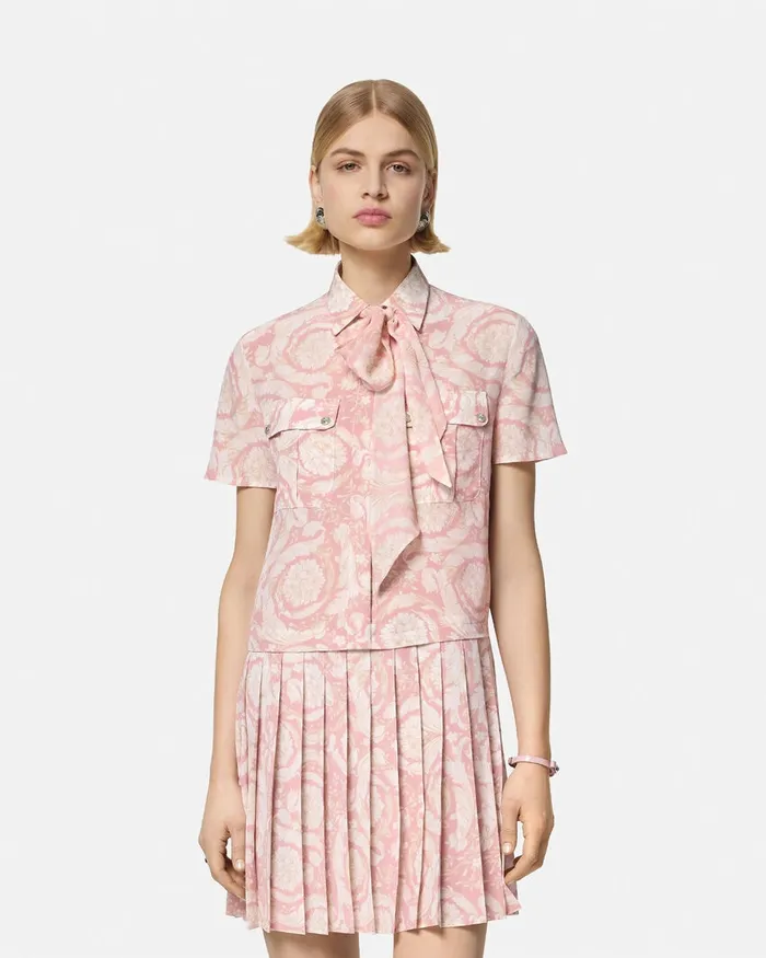 Versace Barocco Lavallire Silk Crpe Mini Dress White Women Dresses
