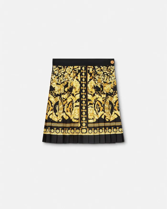 Versace Barocco Pleated Silk Skirt Blackprint Women Skirts