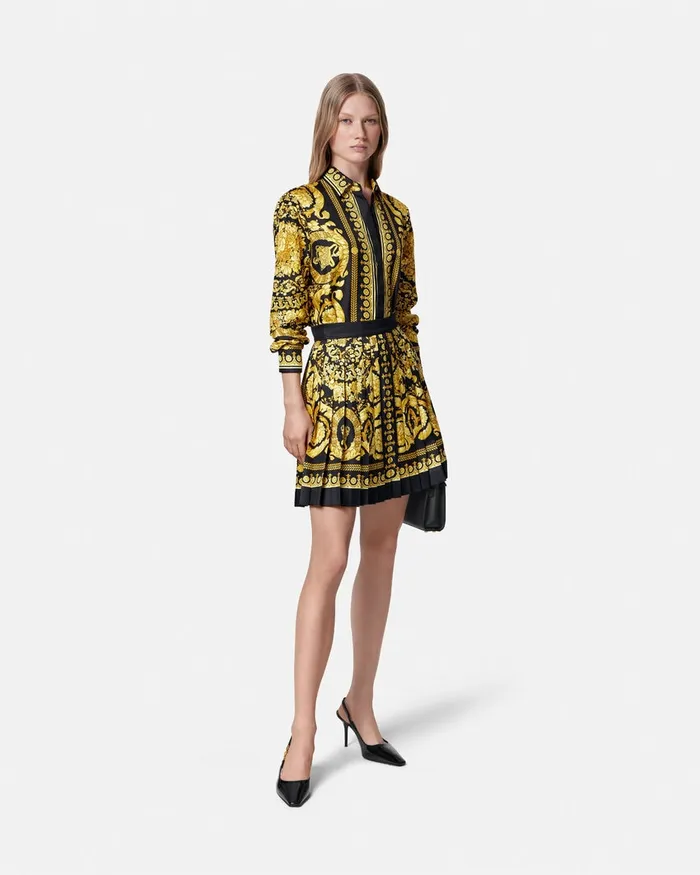 Versace Barocco Pleated Silk Skirt Blackprint Women Skirts