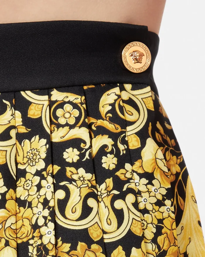 Versace Barocco Pleated Silk Skirt Blackprint Women Skirts