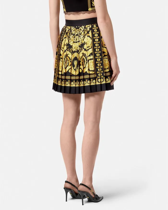 Versace Barocco Pleated Silk Skirt Blackprint Women Skirts