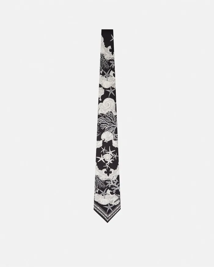 Versace Barocco Sea Silk Tie Blackprint Men Soft Accessories