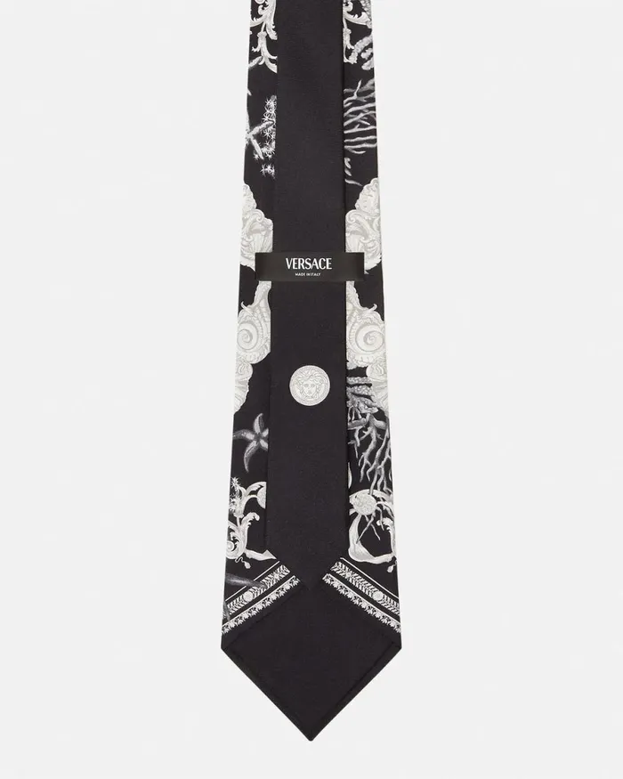 Versace Barocco Sea Silk Tie Blackprint Men Soft Accessories