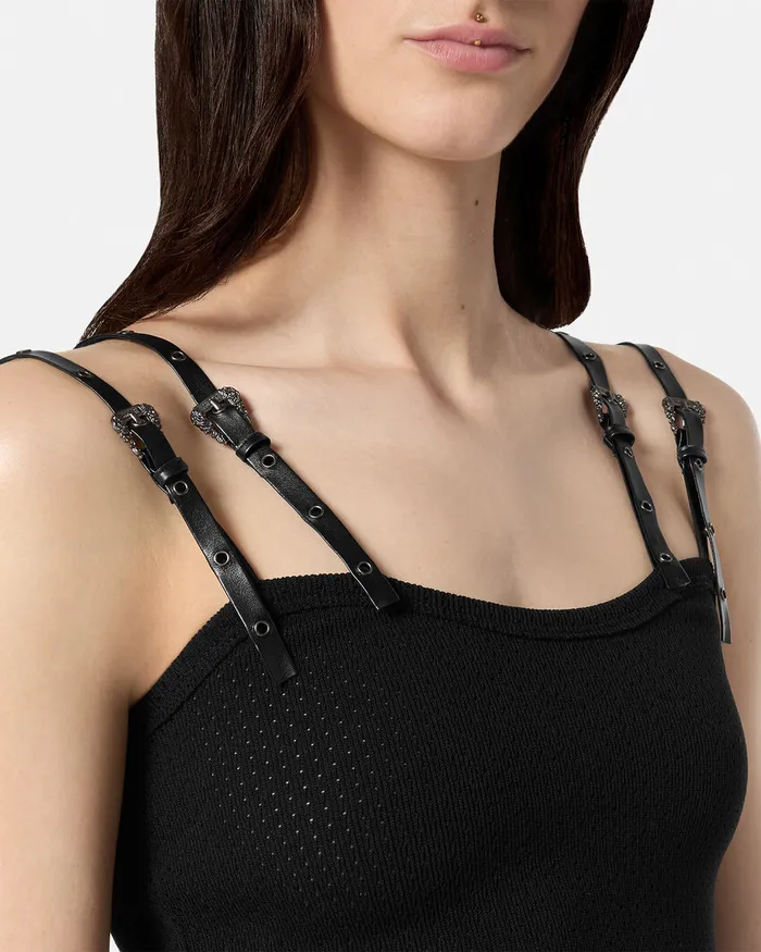 Versace Baroque Buckle Top Blackprint Women Jeans Couture