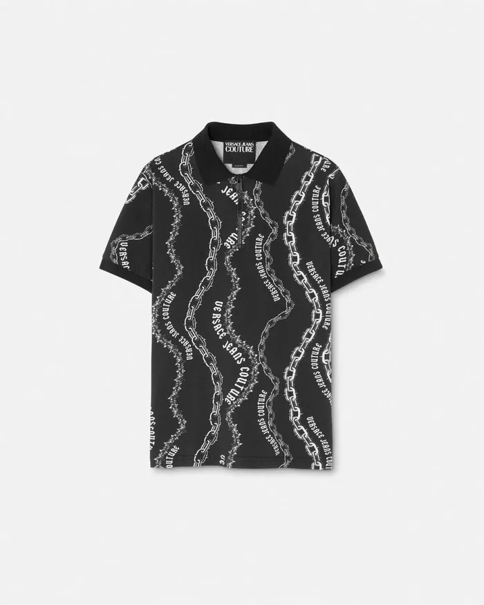 Versace Chain Couture SlimFit Polo Shirt Blackprint Men Jeans Couture
