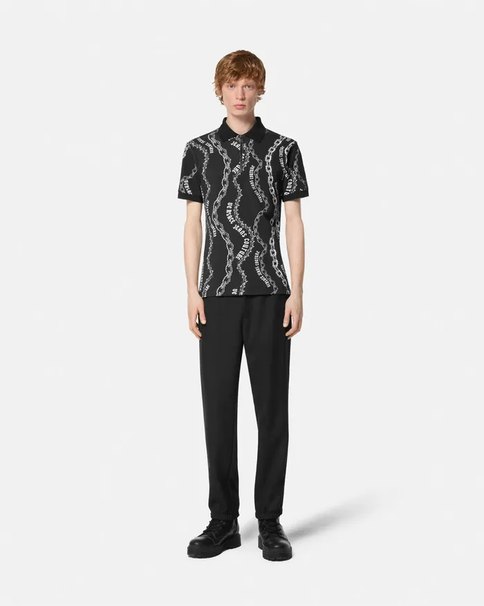Versace Chain Couture SlimFit Polo Shirt Blackprint Men Jeans Couture