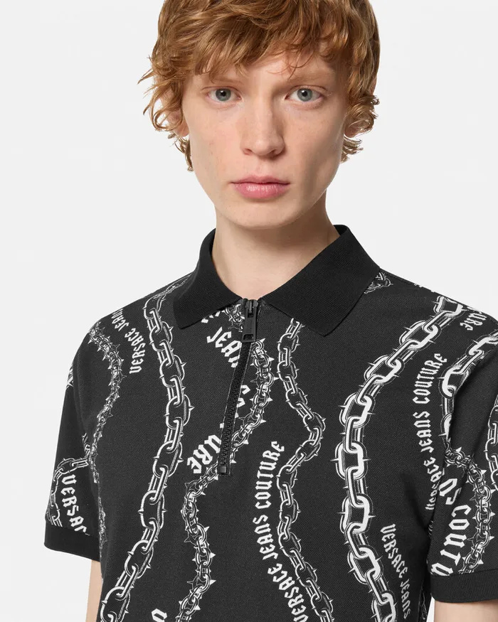 Versace Chain Couture SlimFit Polo Shirt Blackprint Men Jeans Couture