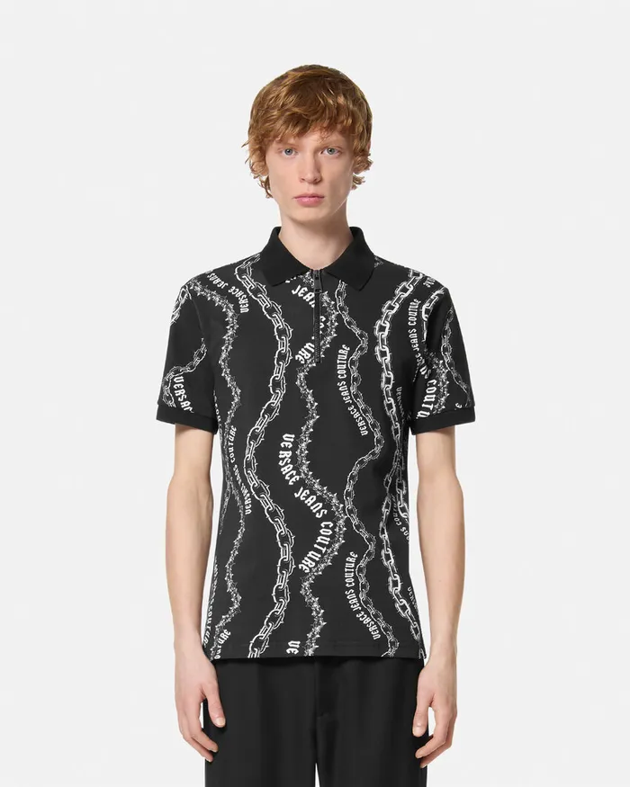 Versace Chain Couture SlimFit Polo Shirt Blackprint Men Jeans Couture