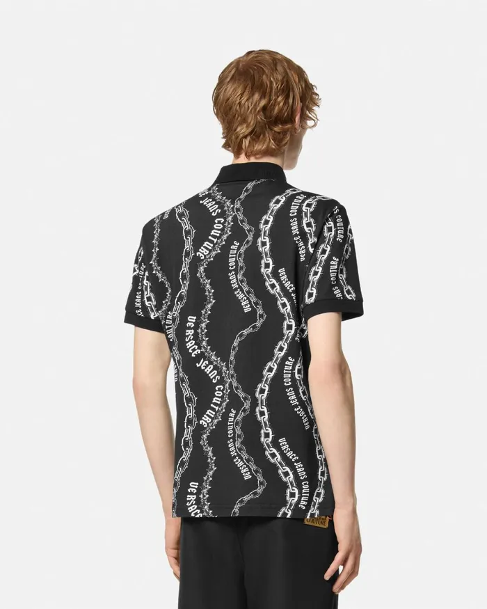 Versace Chain Couture SlimFit Polo Shirt Blackprint Men Jeans Couture