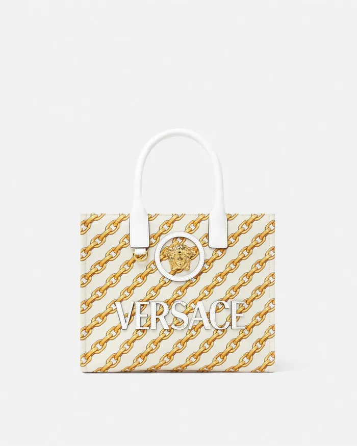 Versace Chain Stripes La Medusa Small Tote Bag Print Women Totes