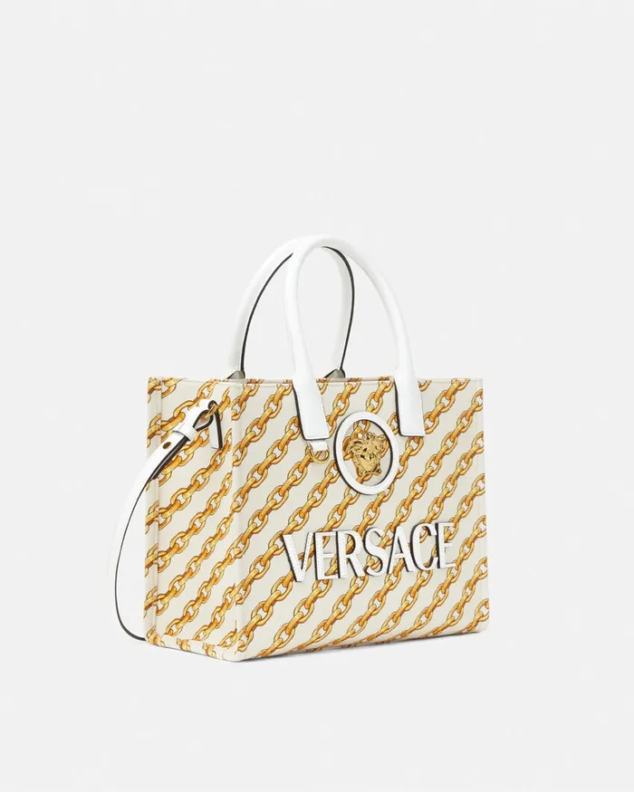 Versace Chain Stripes La Medusa Small Tote Bag Print Women Totes