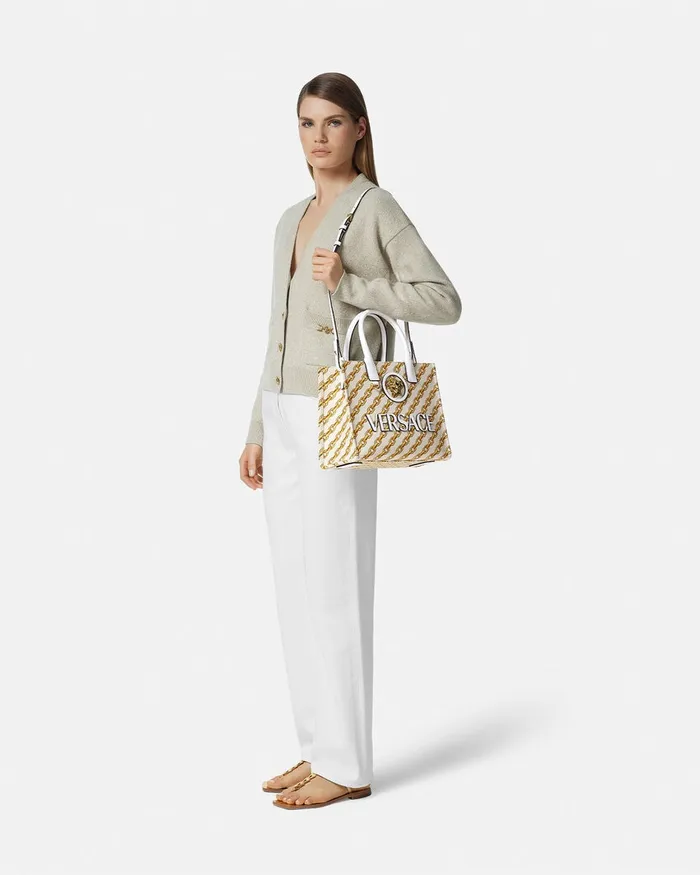 Versace Chain Stripes La Medusa Small Tote Bag Print Women Totes