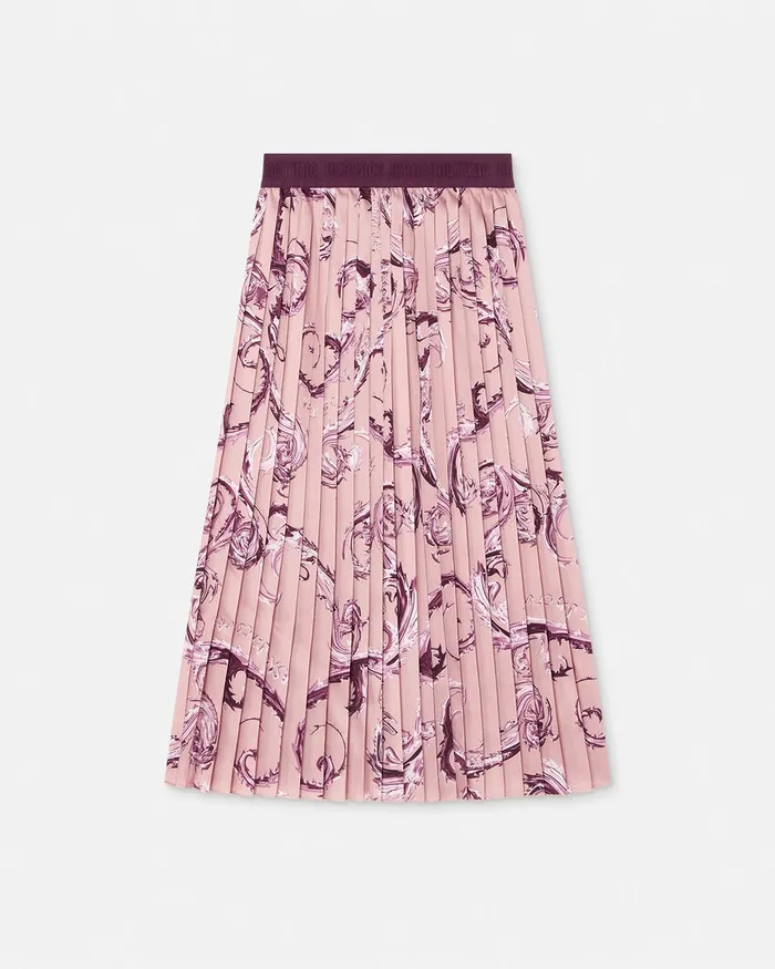 Versace Chromo Couture Pleated Midi Skirt Pinkprint Women Jeans Couture