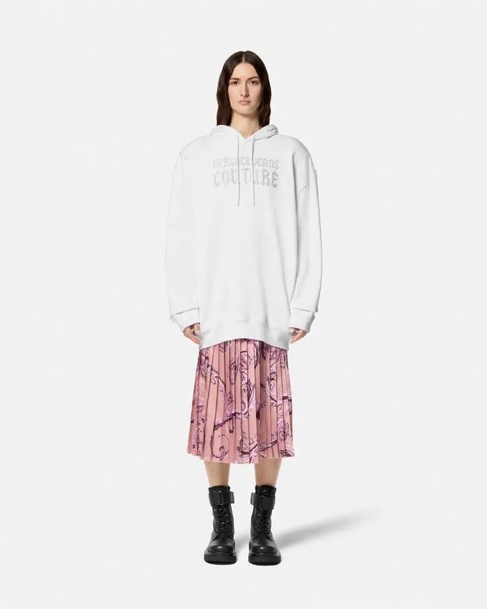 Versace Chromo Couture Pleated Midi Skirt Pinkprint Women Jeans Couture