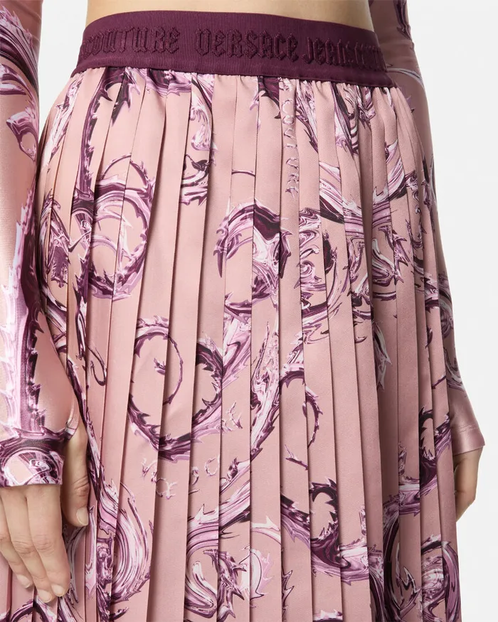 Versace Chromo Couture Pleated Midi Skirt Pinkprint Women Jeans Couture