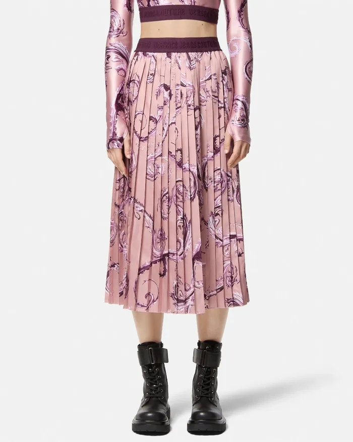 Versace Chromo Couture Pleated Midi Skirt Pinkprint Women Jeans Couture