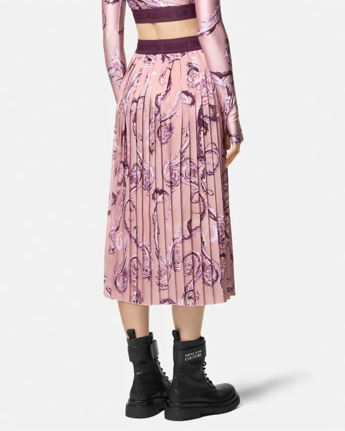 Versace Chromo Couture Pleated Midi Skirt Pinkprint Women Jeans Couture