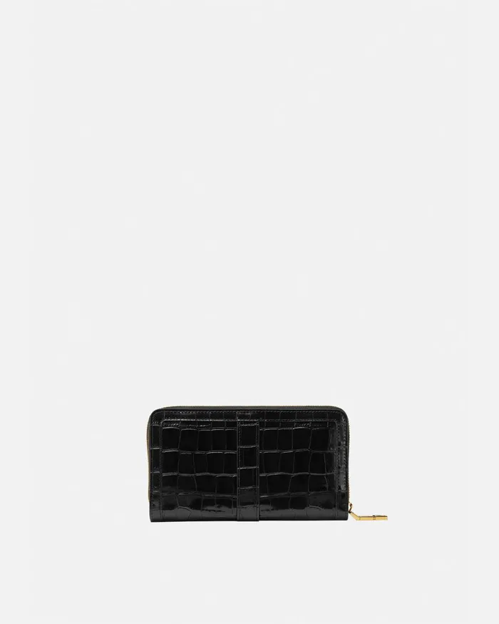 Versace CrocEffect Greca Goddess Long Wallet Blackgold Women Wallets