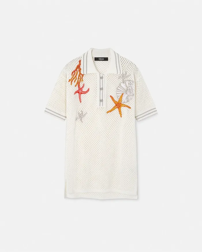 Versace Crochet Knit Oversized Polo Shirt White Women Knitwear